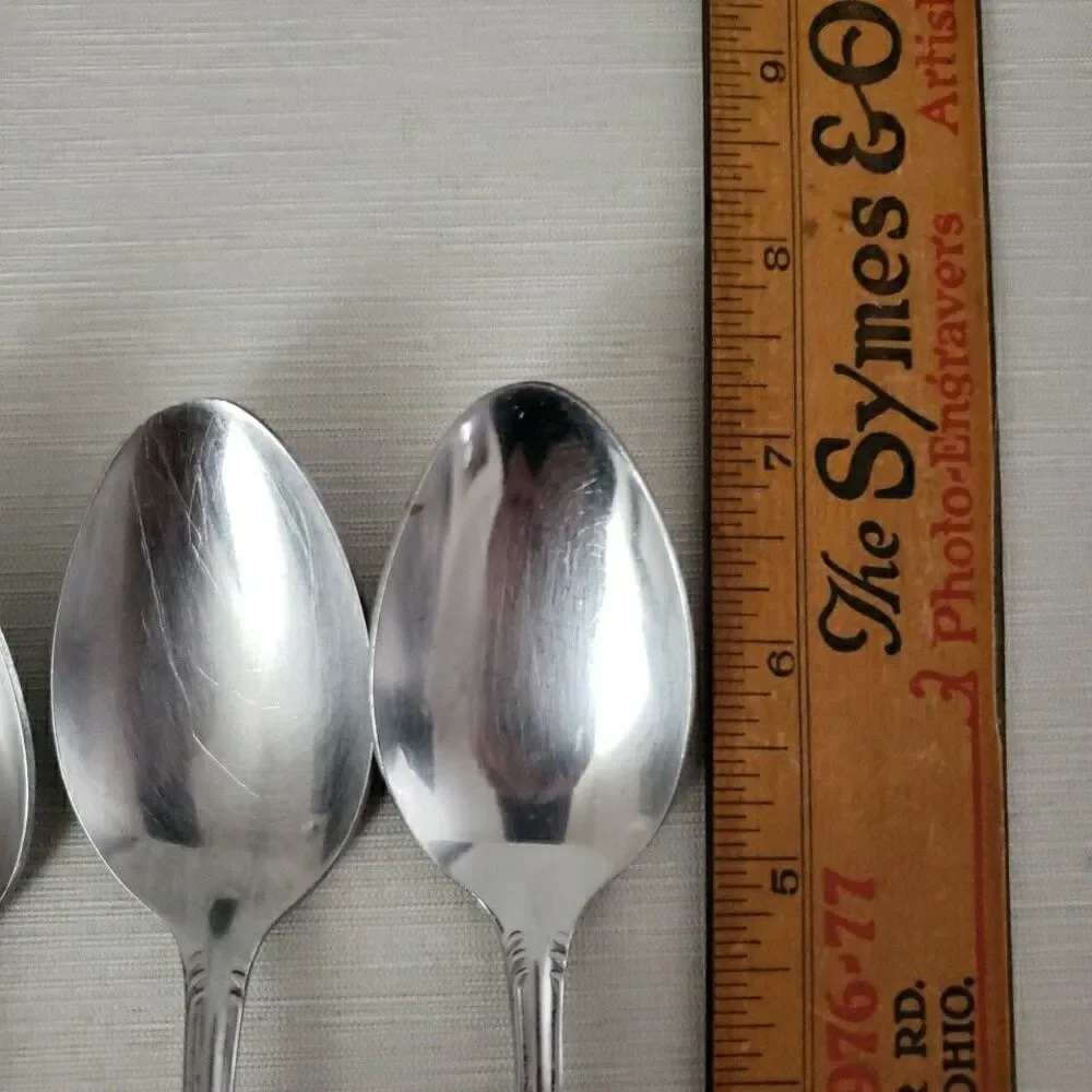 Columbia Stainless Japan 7 Dinner Spoons Flower Tip Beaded Edge Silverware VTG